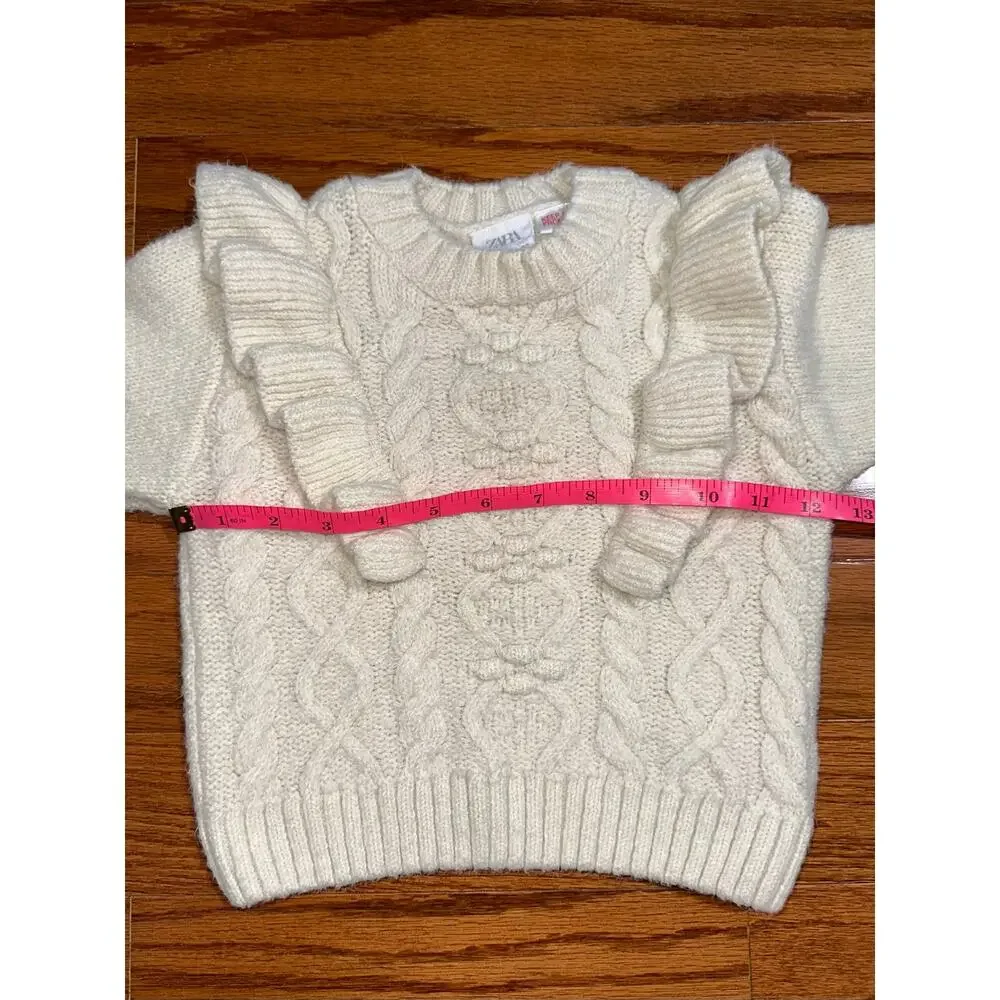 Zara Baby Girls Cream Cable Knit Ruffle Sweater Size 18-24M